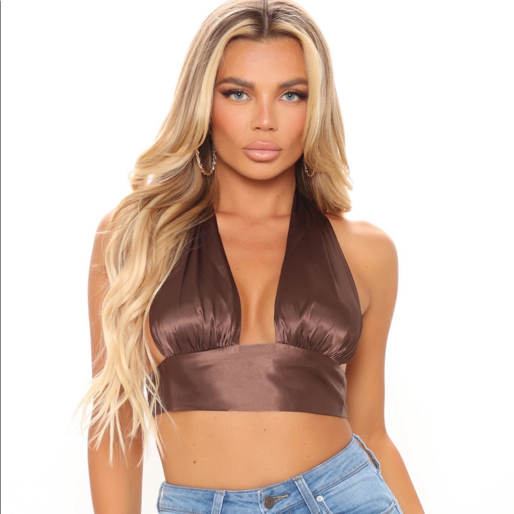 Bellissima Satin Halter Top - Chocolate